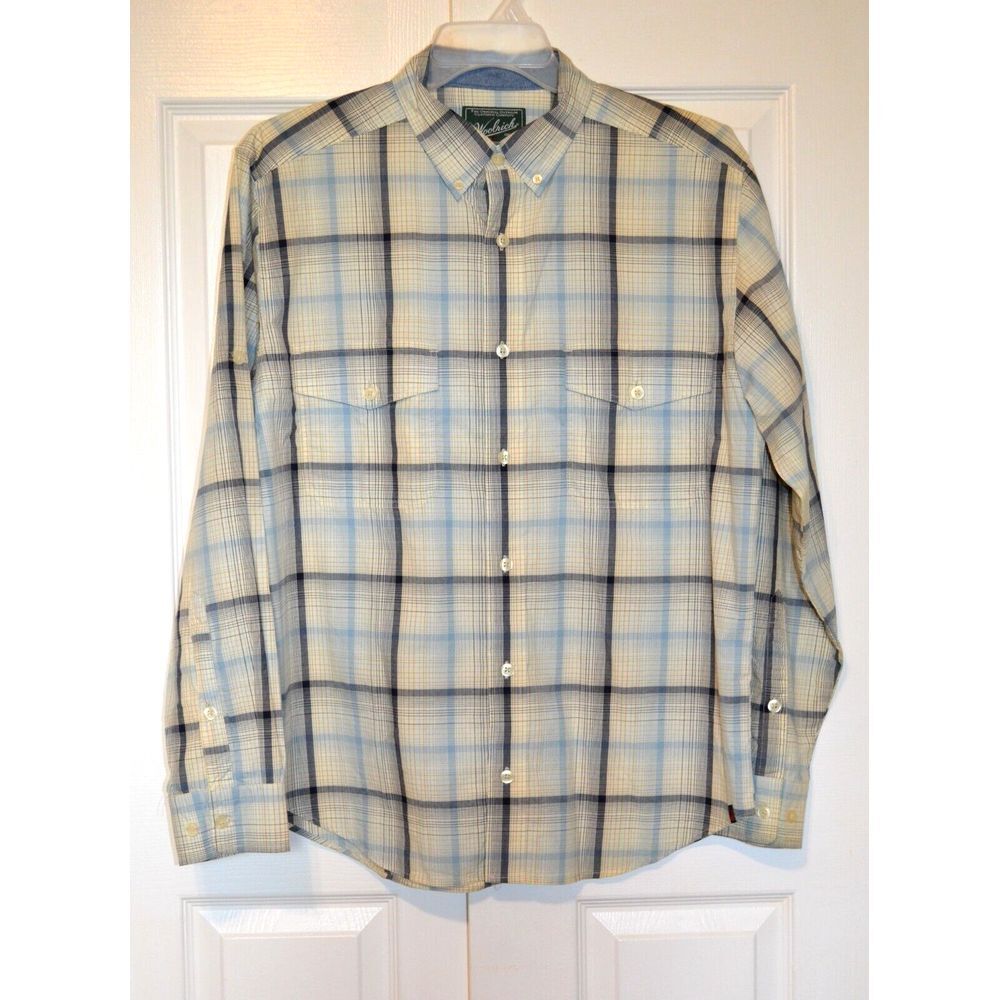Woolrich Men's Plaid Shirt‎ Size M Long Sleeve Button Front Red Blue Cream